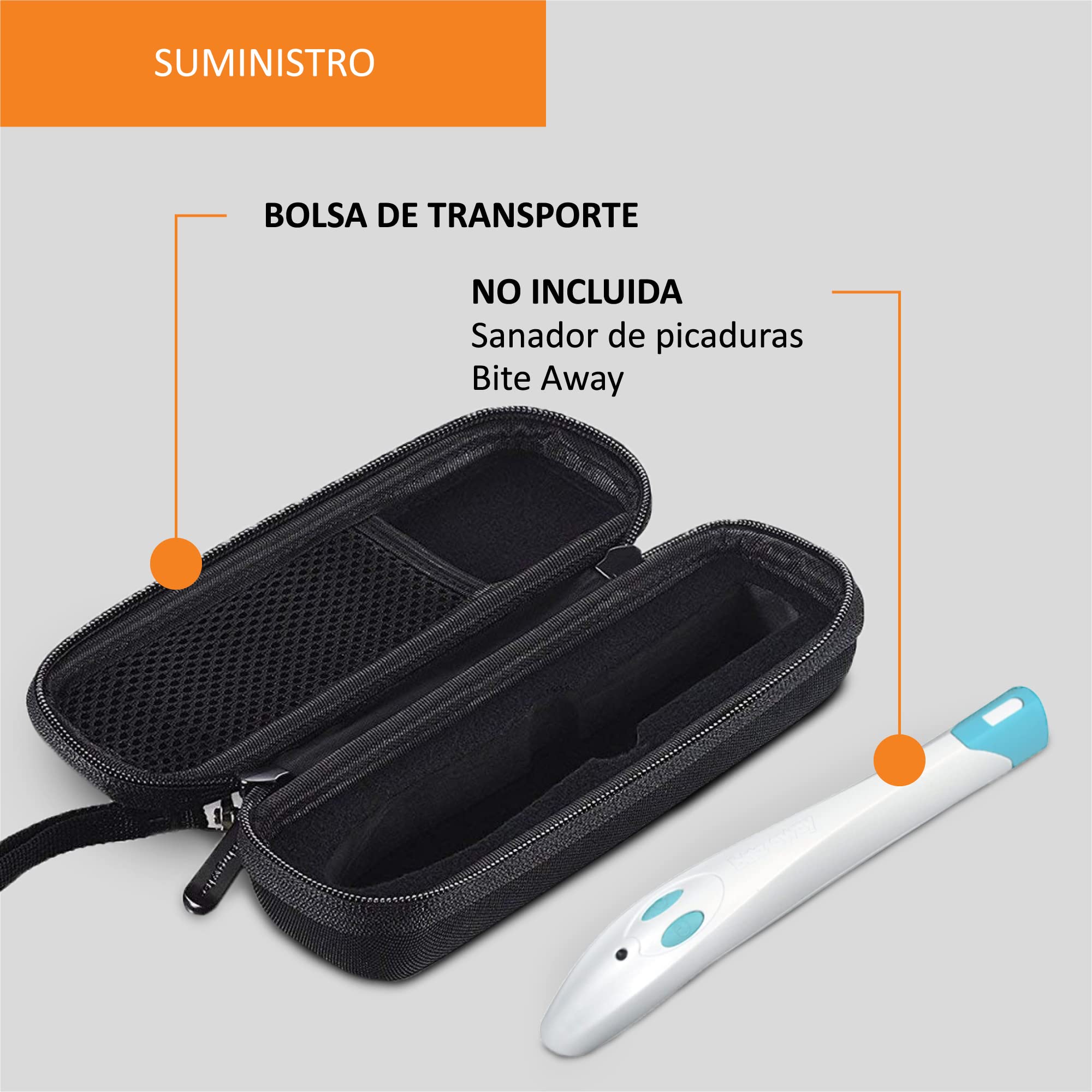 Funda para Bite Away con compartimento de red para baterías de curandero, tiritas y accesorios/práctica funda de viaje para mordida/funda con asa de espuma y microfibra