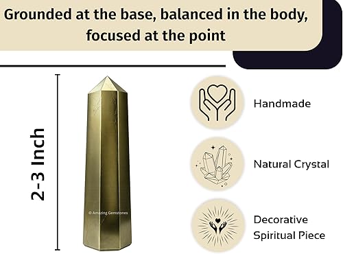 Miniatura 5 de Amazing Gemstone Torres de cristal de pirita, obelisco de punta de cristal curativo natural para curación de reiki y rejilla de cristal (2 a 3