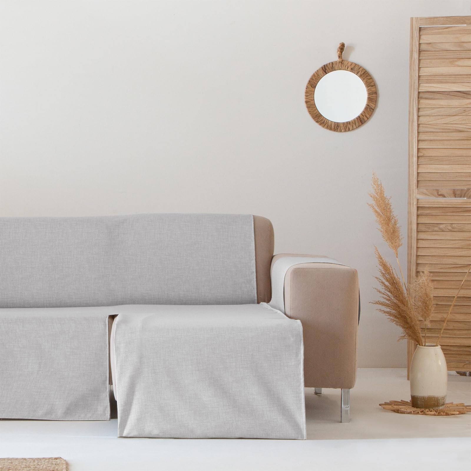 GAMUSI Sofa Chaise Long Waterproof Anti-Stain Cover Sofa Chaise Longue 200 cm Right Arm, Light Grey