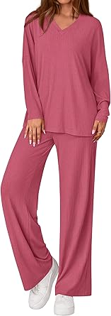 PRETTYGARDEN 2 Piece Lounge Sets for Women Fall Outfits 2025 Casual Loose Long Sleeve Tops Wide Leg Pants Matching Pajama Set