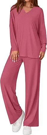 PRETTYGARDEN 2 Piece Lounge Sets for Women Fall Outfits 2025 Casual Loose Long Sleeve Tops Wide Leg Pants Matching Pajama Set