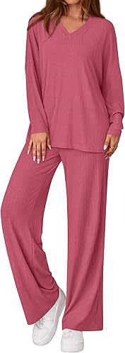 PRETTYGARDEN 2 Piece Lounge Sets for Women Fall Outfits 2025 Casual Loose Long Sleeve Tops Wide Leg Pants Matching Pajama Set