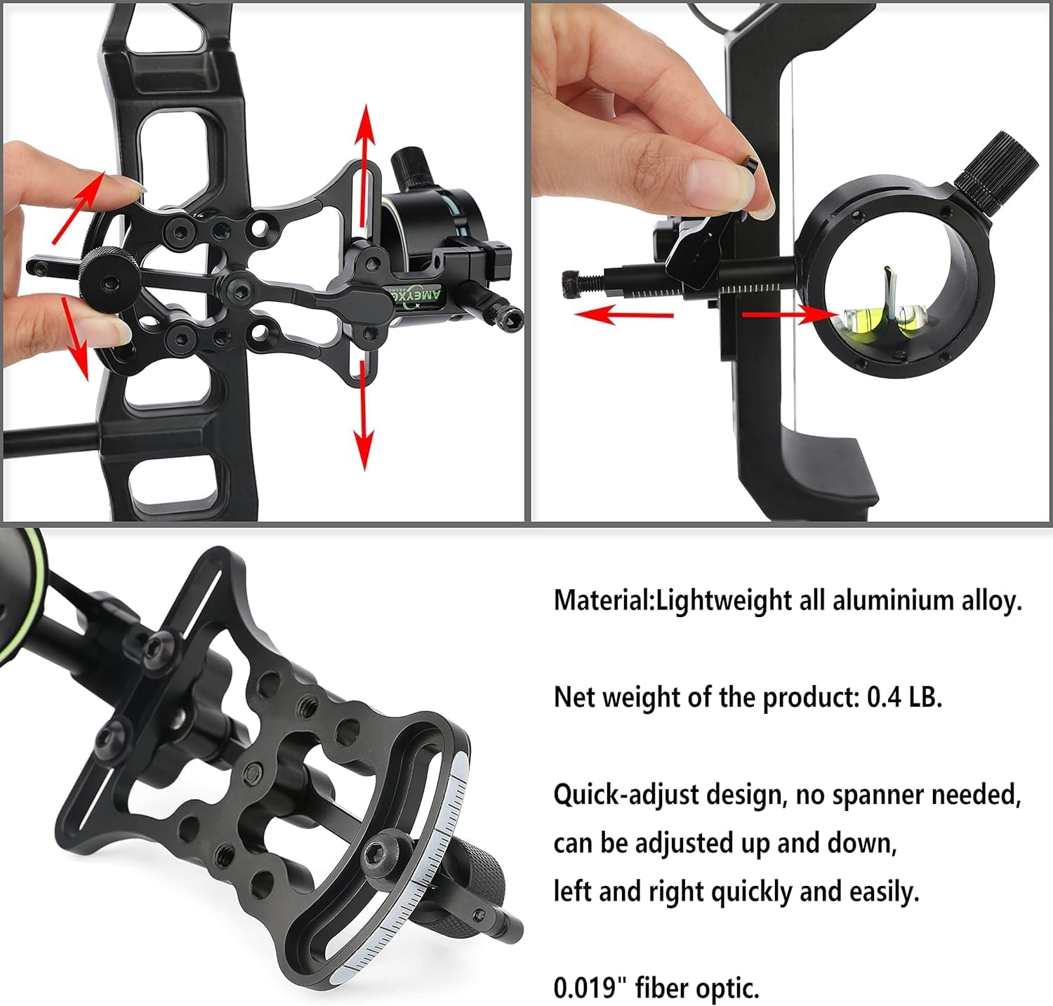 Compound Bow Bow Sight 1 Pin,4X 6X 8X Magnifier Lens, 1 Pin Bow Sight Archery Hunting Sighting Suitable for Right Handed Archers