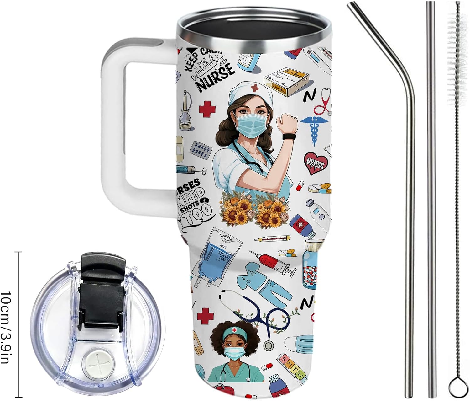 40oz Nurse Cups Tumbler with Handle Stainless Steel Nurse Appreciation Gifts for Women Coffee Travel Mug, Nurses Week Nursing School Graduation Gifts - Image 7