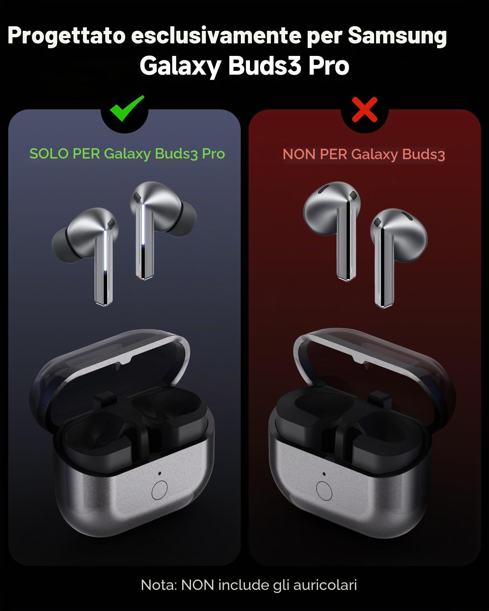 Custodia di ricarica compatibile con Samsung Galaxy Buds 3 Pro, scatola sostitutiva con funzione di abbinamento, supporta la ricarica wireless (Auricolari non inclusi) Y033P BK