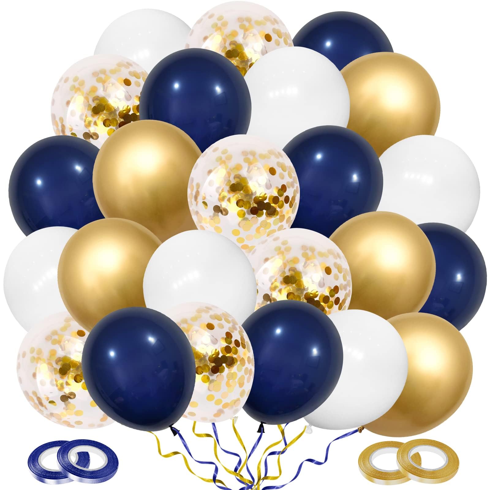 Globos azul oscuro, 60 Piezas Globos de Confeti oro metalizado blancos, Globo de Helio, Globos de Látex 12 Pulgadas, para Bodas Aniversario Cumpleaños Bautizos Fiesta Arco Decoracion