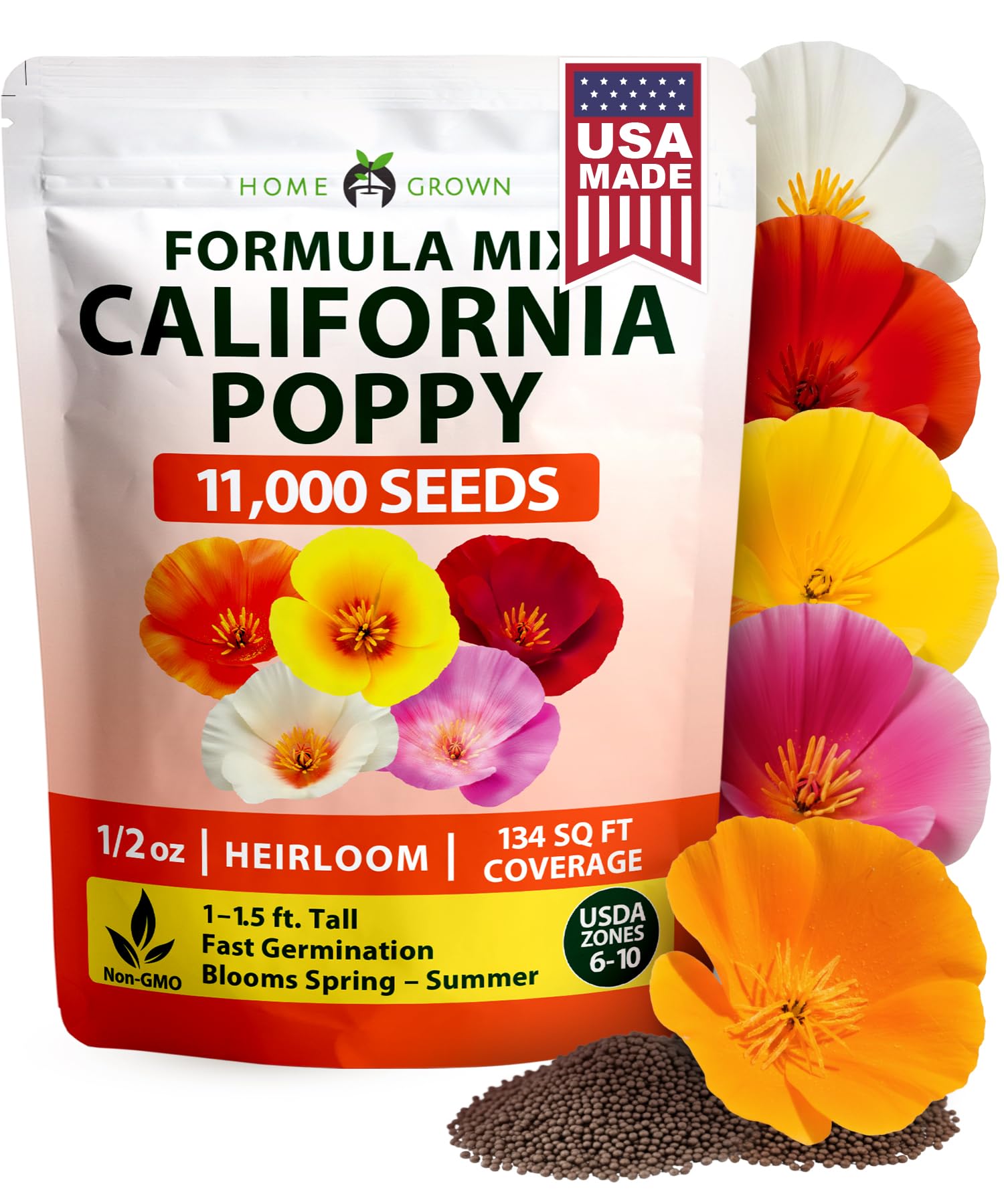 HOME GROWN Formula Mix CaliforniaPoppy 11000 Seeds Eschscholzia californica
