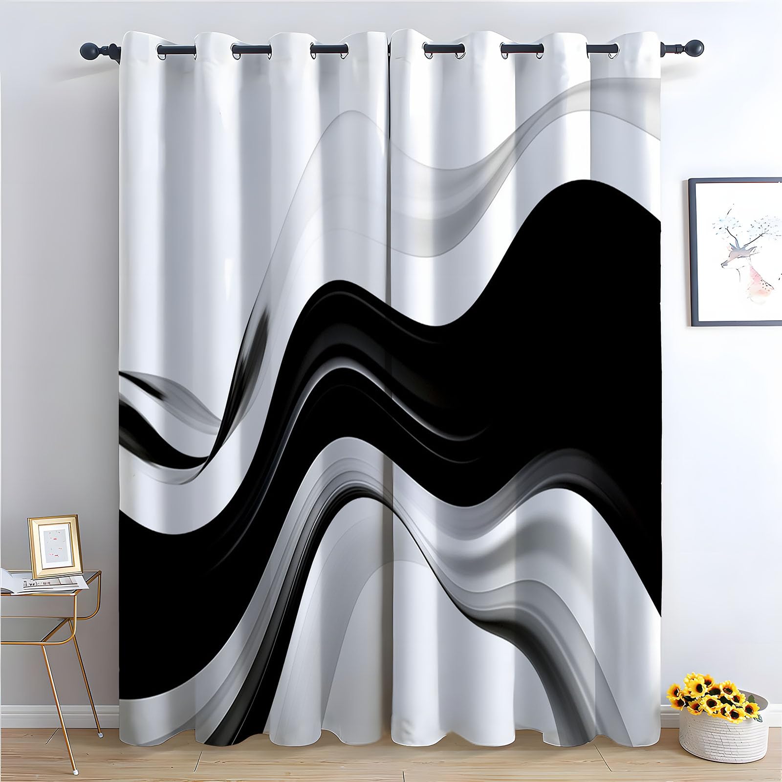 WQBQKKX Abstract Line Curtains For Bedroom Minimalist Eyelet Curtain for Living Room Nursary Thermal Insulated Window-42 W x 84" L (Pack of 2)