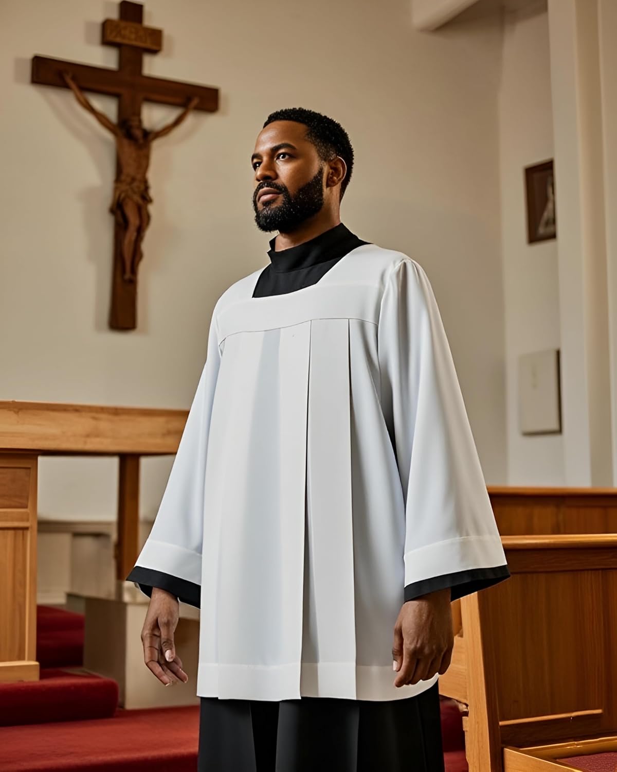 Catholic Premium Clergy Cassock White Pleated Surplice Church Robes for Men Church Vestment - Image 5