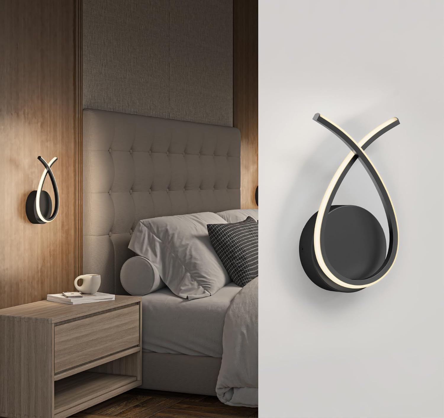 artika Gamma Modern LED Wall Sconce – 550 Lumens, 5 CCT White (2700K–5000K), Dimmable, Integrated LED, 50,000 Hr Lifespan, Loop Design – Matte Black