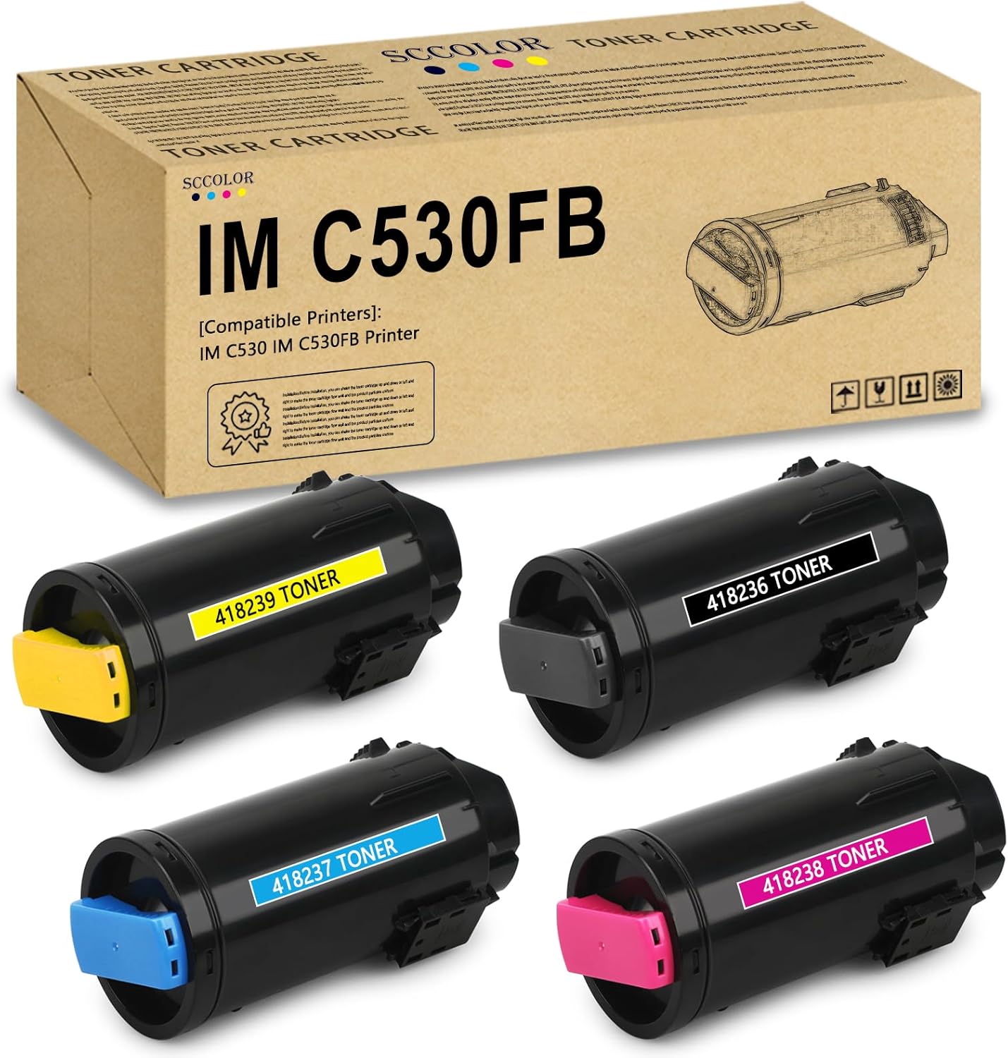IM C530 IMC530FB Toner Compatible for Ricoh IM C530FB IM C530F Toner Cartridge 418236 418237 418238 418239 Replacement for Ricoh Savin Lanier IM C530 IM C530FB Printer