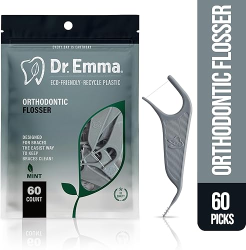 Miniatura 2 de Dr. Emma Hilo dental de ortodoncia para aparatos ortopédicos, púas de hilo dental Ortho, sabor a menta, 60 unidadesbolsa (gris, paquete de 2)