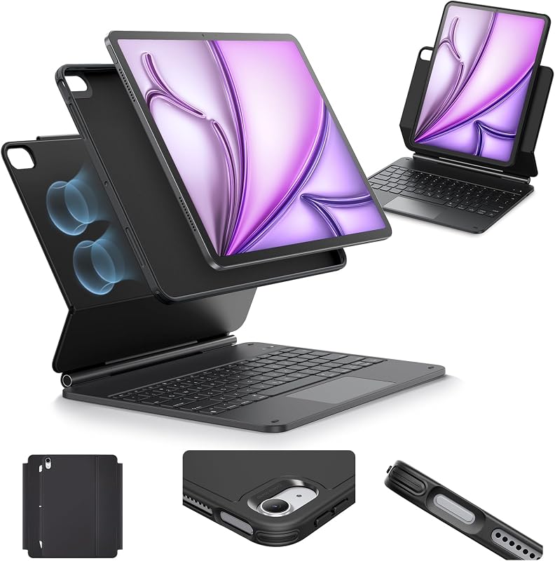 ESR for iPad Air 13 Inch Case Keyboard, Multi-Mode Magnetic Stand | For Air 13'' M4/M3/M2, Secure Magnetic Lock, Detachable Back Case, Precision Multi-Touch Trackpad, Rebound 360 Series, Black