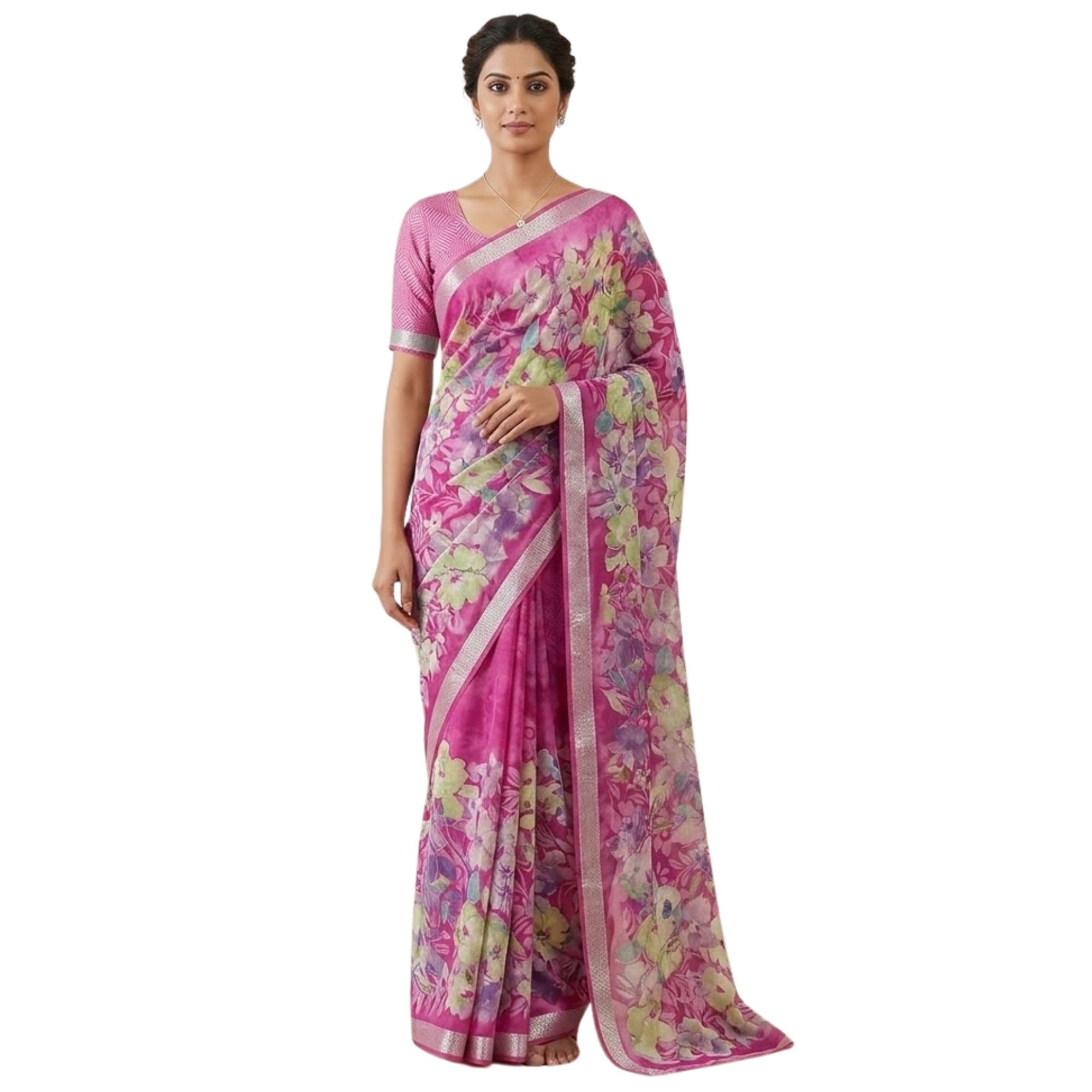 Floral Printed Saree with Blouse Piece | Lightweight Soft Fabric Saree for Women | Elegant Border Traditional Saree for Daily & Casual Wear-image-35