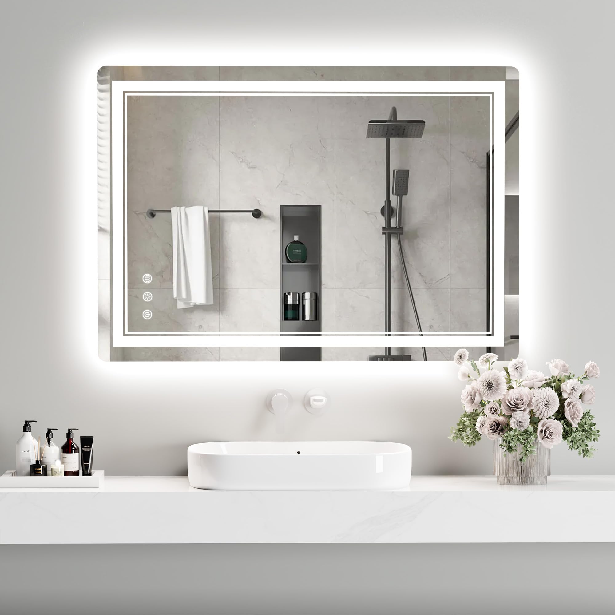 Hamlody LED Smart Bathroom Mirror with Lights,70x100CM Anti-Fog Wall Mirror