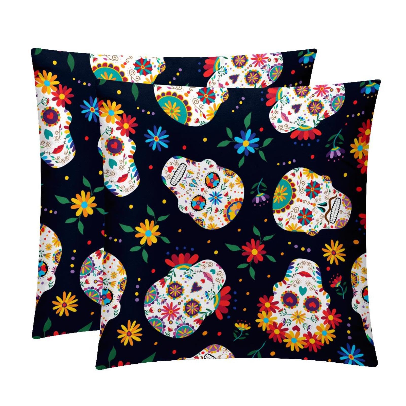 TDGKPZ Skull Floral Throw Pillow Covers 2 Pack Cushion Cases Decorative Pillow Cases Home Decor 50x50cm