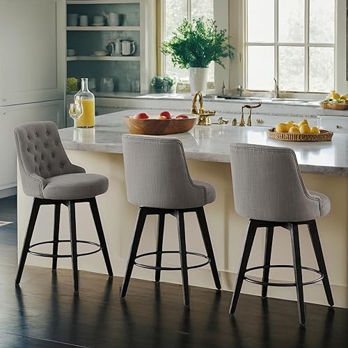 Miniatura 5 de Taburetes de bar a la altura del mostrador Watson & Whitely, con tapicería de tela Performance, modernos, giratorios, con respaldo, con patas de