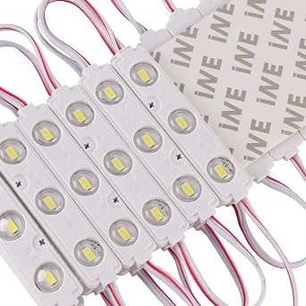 LED Module 12V DC White 3 LEDs 6500K Daylight White 1W Waterproof Decorative for Advertising Signs Letter Sign with Tape Adhesive Backside (200 PCS)