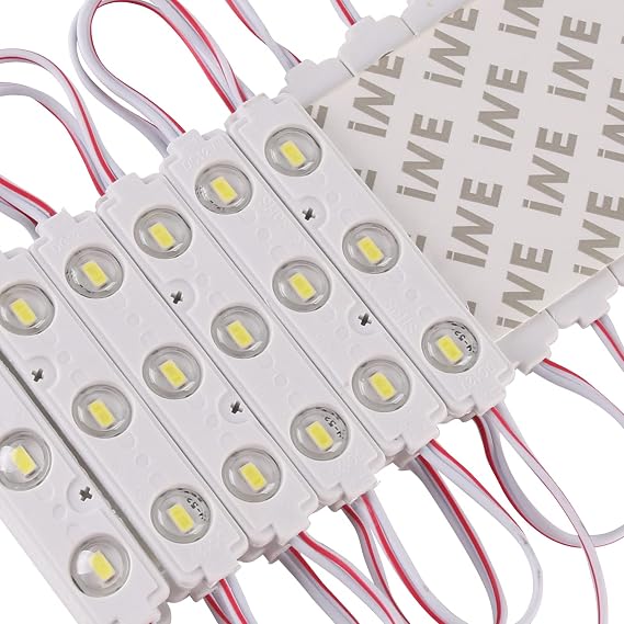 LED Module 12V DC White 3 LEDs 6500K Daylight White 1W Waterproof Decorative for Advertising Signs Letter Sign with Tape Adhesive Backside (200 PCS)