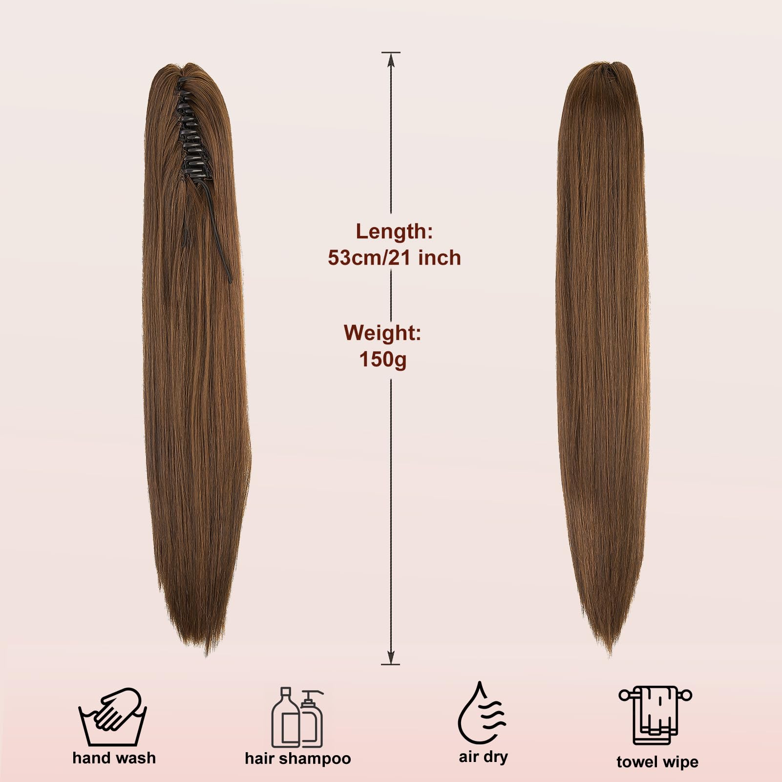 Dcbaboo Ponytail Extension Long Straight 20inch Claw Clip in Ponytail Hair Extensions Synthetic Pony tails Natural Wave One Piece Hairpiece Fake Ponytail for Women Dark Brown/Light Auburn - Image 3