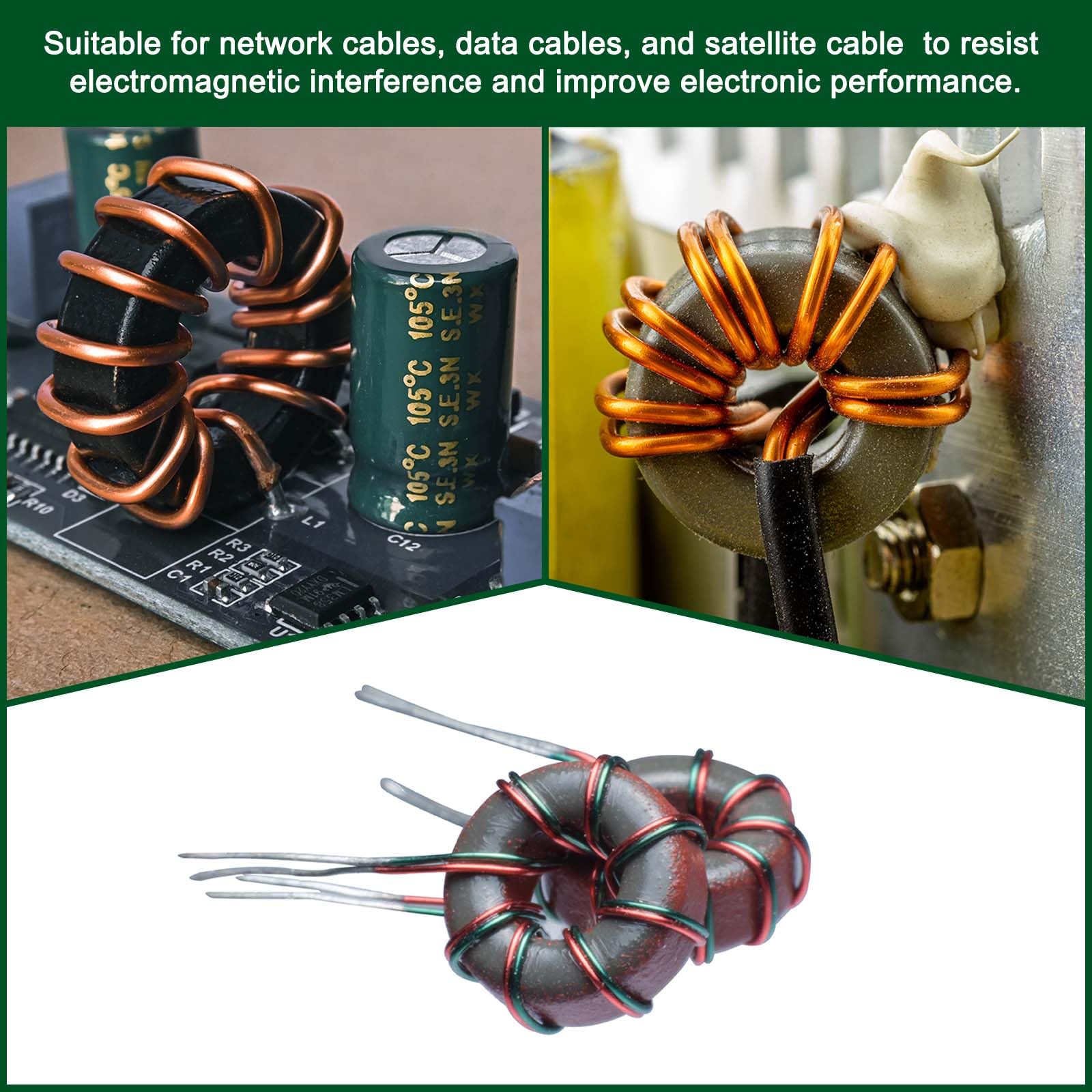 QUARKZMAN 2 Pcs Noyau Toroïde En Ferrite Anti-Parasites RFI EMI Pour Câbles ID 38mm 1.5inch Ferrite Manganèse-Zinc Pour Appareils Électroniques, Industrie, Vert