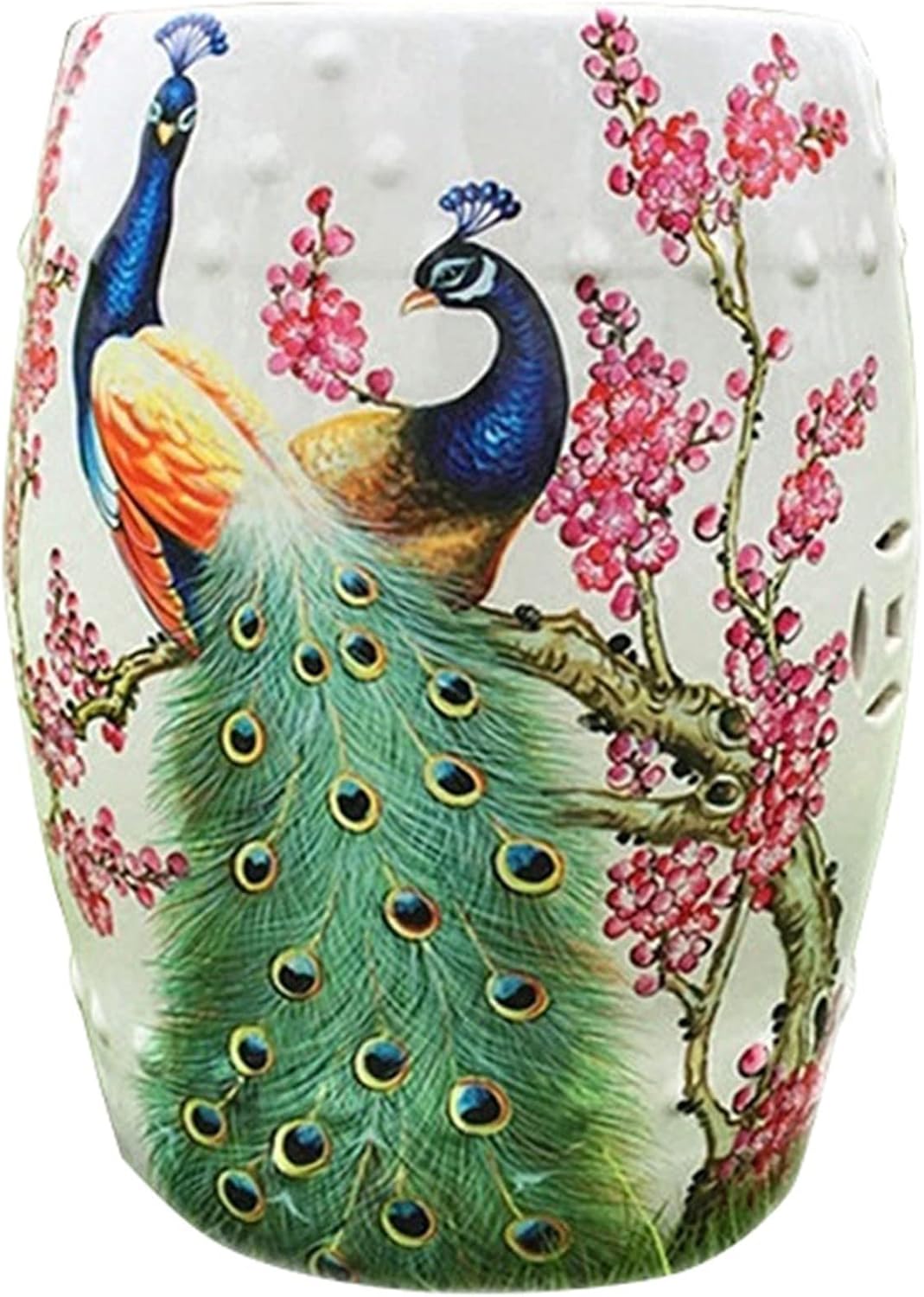 Drum Stool,Garden Stool, Decorative Ceramic Garden Stool, Glazed Flower and Bird Living Room Ceramic Drum Stool, Suitable for Living Room, Balcony, Garden, Etc(Green)