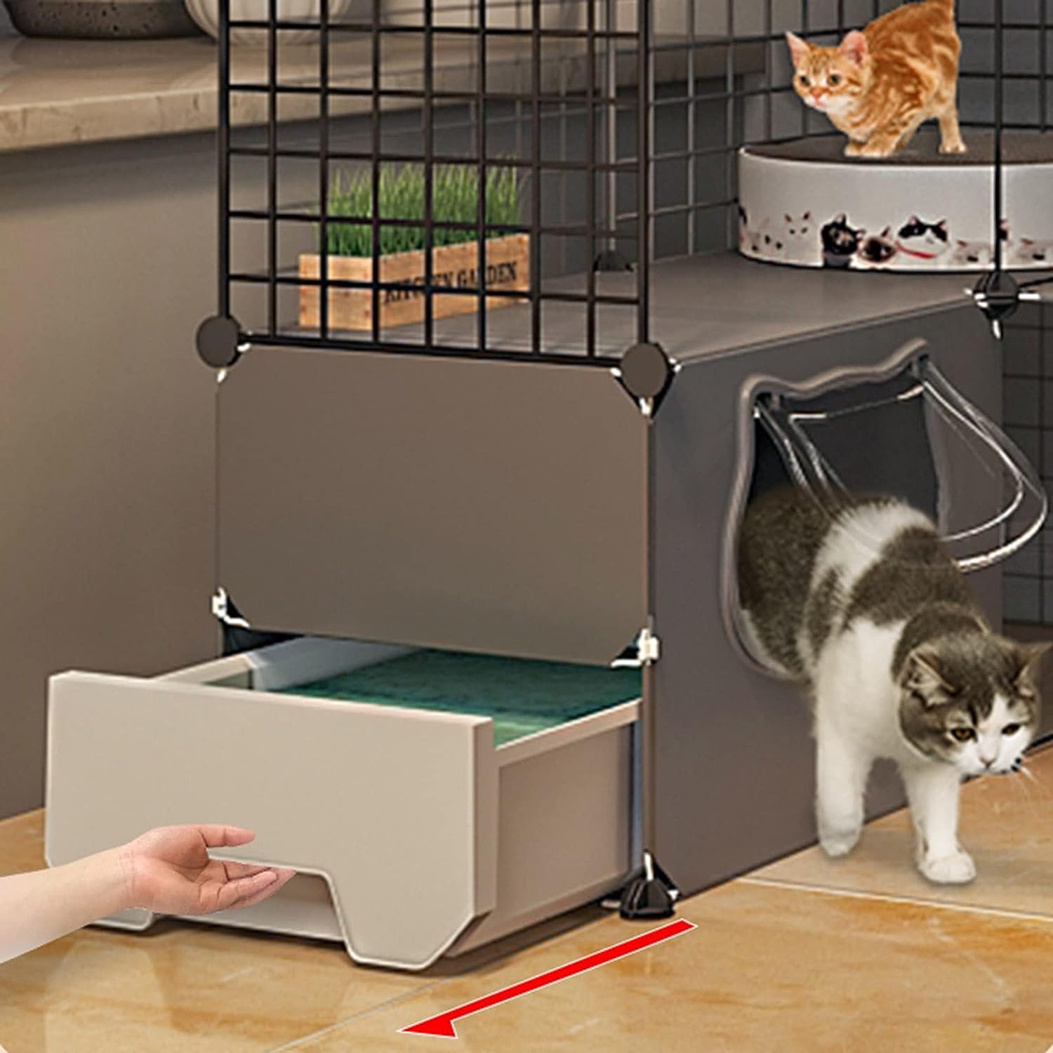Gabbia per Gatti da Esterno Grande Dimensioni in Metallo, Gabbia Gatti Balcone, Case per Gatti e Condomini, Nero, Adatto per Soggiorno e Camera da Letto