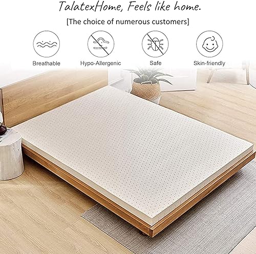 Miniatura 3 de Cubrecolchón de látex natural de alta calidad, firmeza media con funda de algodón orgánico, sin productos químicos de espuma viscoelástica, ayuda a