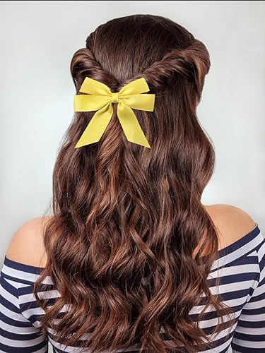 Miniatura 9 de Furling Pompoms Lindo clip de lazo para el cabello con cola, cinta, rosa intenso, 2 piezas, accesorios para el cabello de fiesta para mujer