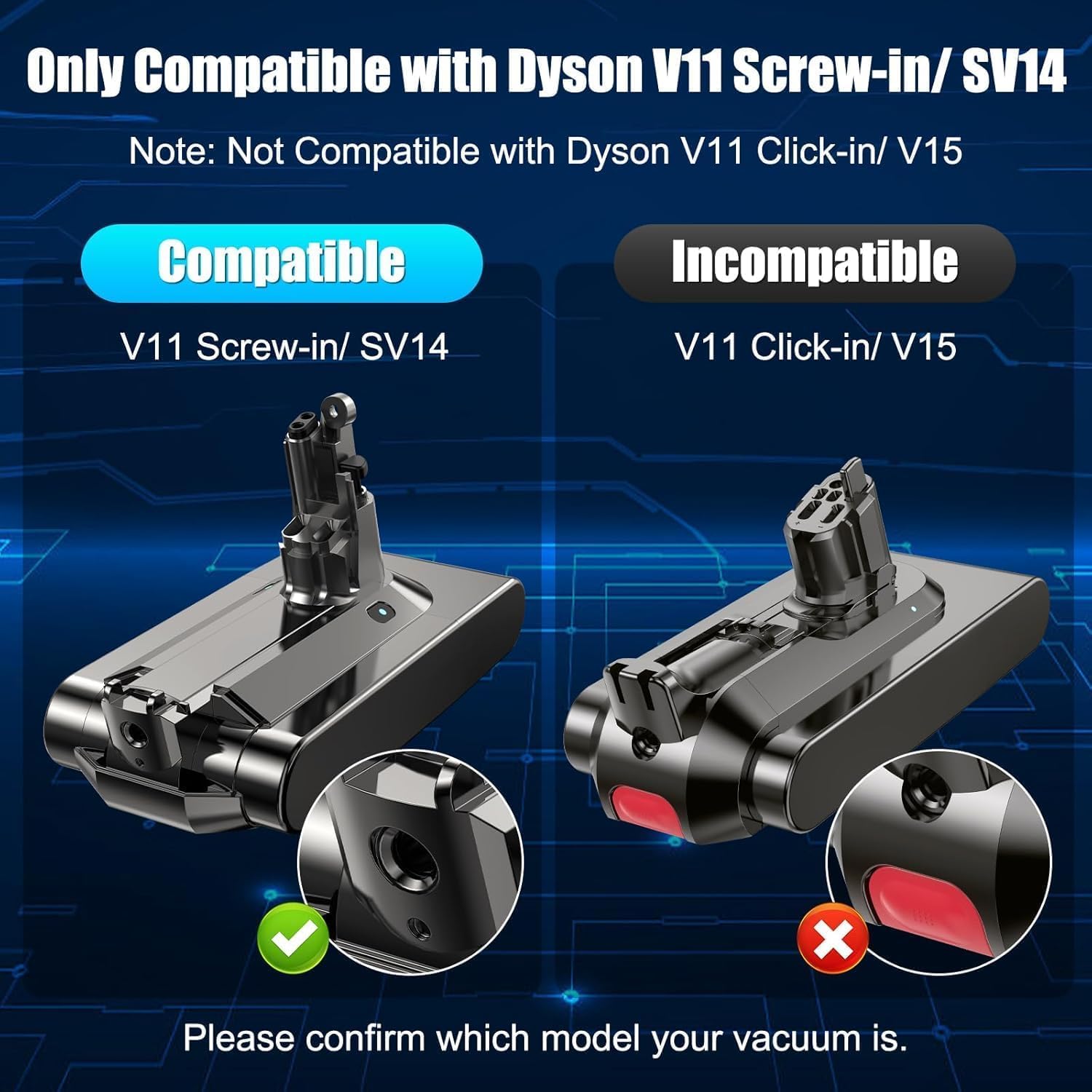 V11 Battery Replacement Compatible with Dyson V11 Screw-in Type, V11 Battery for V11 Animal Absolute Motorhead Fluffy SV14 (Not for Click-in Type)