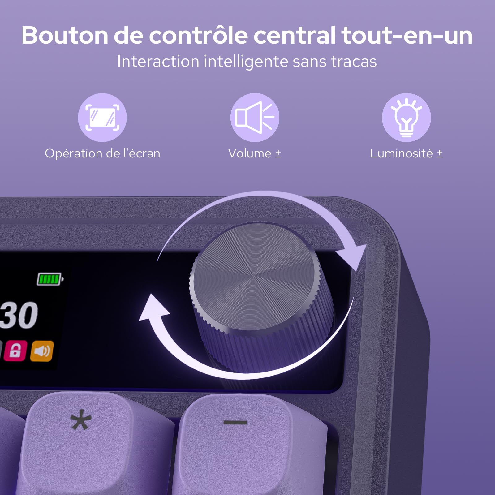 Redragon K762 Pro Clavier Mécanique AZERTY sans Fil Écran TFT et Molette | Tri Mode 2,4 GHz BT USB C Gasket 5 Couches Amortissement Touches PBT Rondes Switch Yolk Linéaire