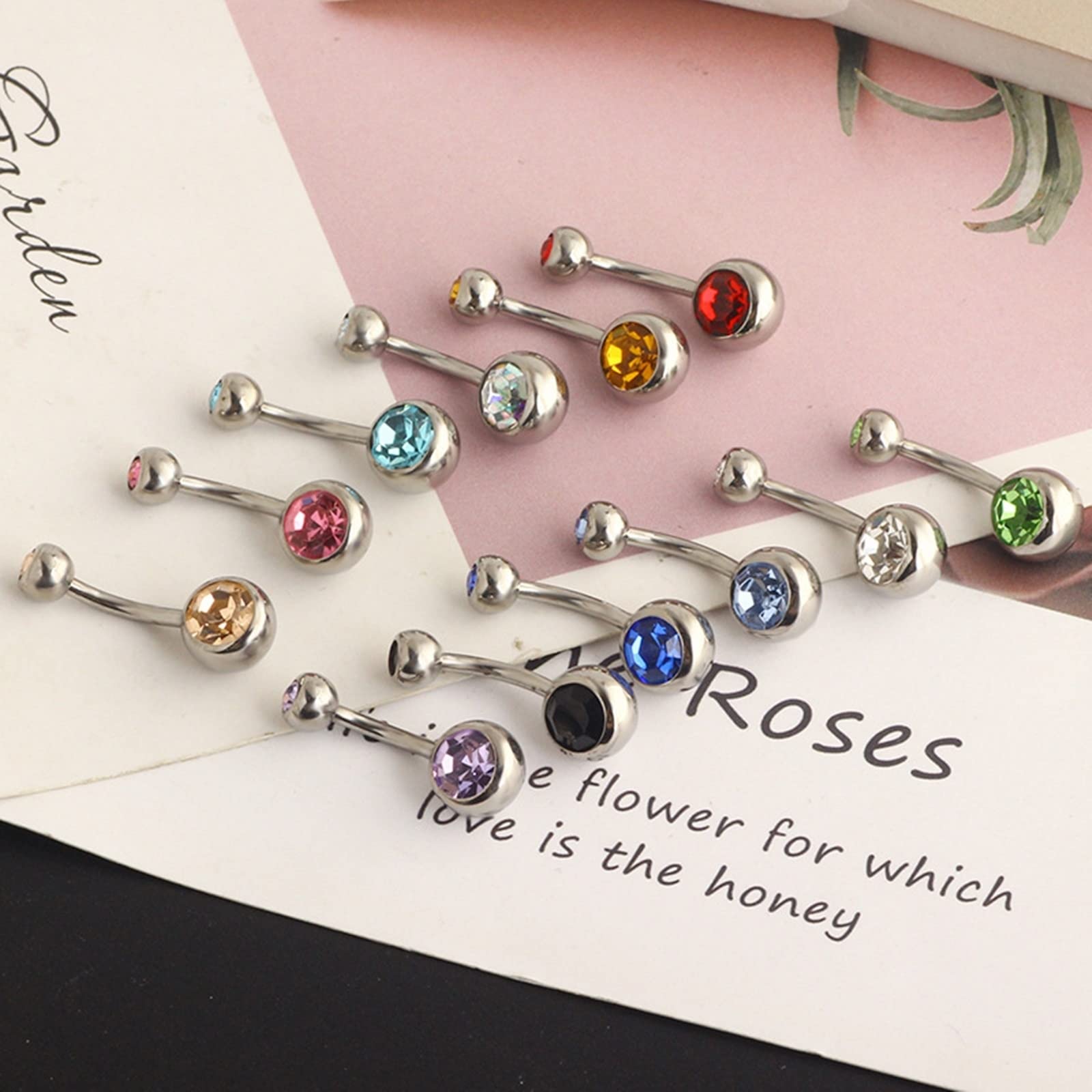 Banane Piercing Klein, Bauchnabelpiercing Glitzer Edelstahl 12 Stück 14G Bauchnabelpiercing Damen Mehrfarbig Rund Zirkonia Rundes Design