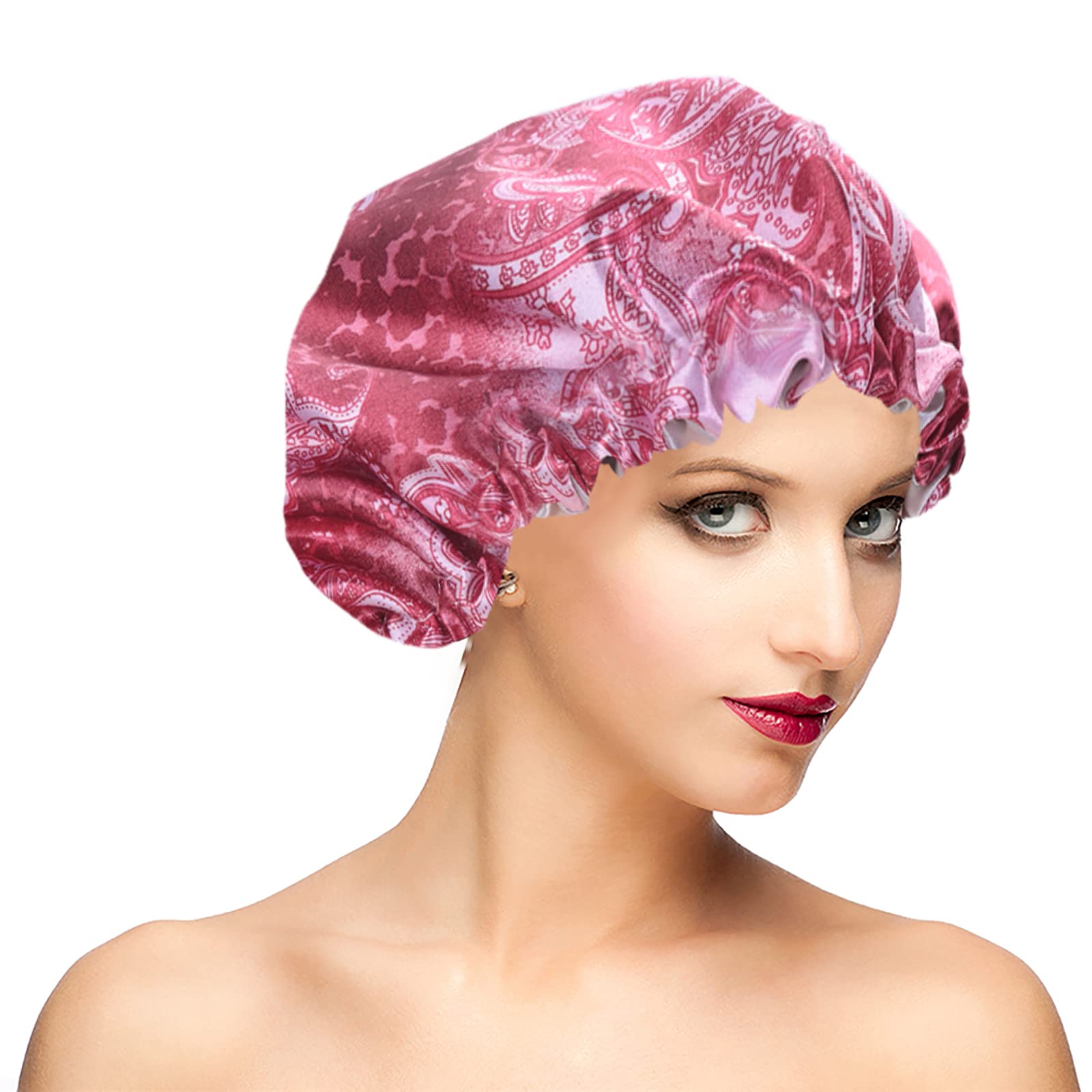 Shower Caps for Women, Extra Large Adjustable Waterproof Reusable Shower Cap, Hair Cap for Shower Hat for Women Girls Long Thick Hair, Bath Caps for