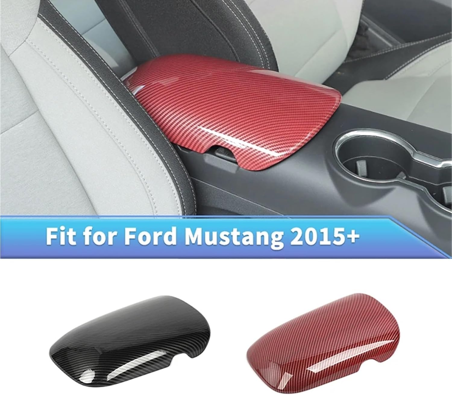Carbon Fiber Pattern Car Center Console Armrest Box Cover Trim Compatible With Ford Mustang 2015 Up,Auto Interior Accessories(Carbon Fiber look)