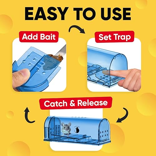 Miniatura 4 de Trampas para ratones Motel Mouse humanas sin matar, captura viva y liberación, reutilizables con cepillo de limpieza - Paquete de 4