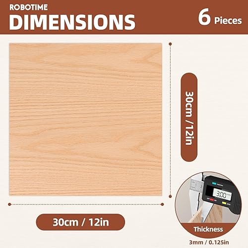 Miniatura 2 de ROBOTIME Paquete de 6 hojas de madera láser de 18 pulgadas - 12 x 12 x 18 pulgadas - Roble - Madera contrachapada de 0.118 in para corte láser,