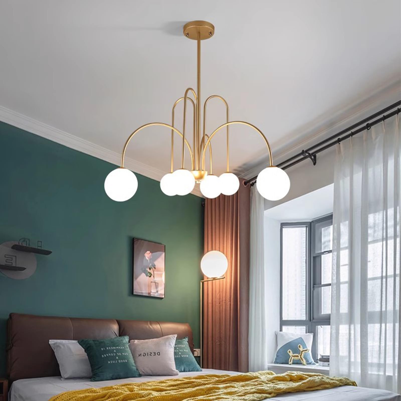 6-lekki Cząsteczka żyrandol Nordycki Nowoczesny Szklana Kula Lampa Wisząca Regulowana Metalowa Oprawy Oświetleniowe Wiszące Do Salonu Sypialni(5W*6,Gold)