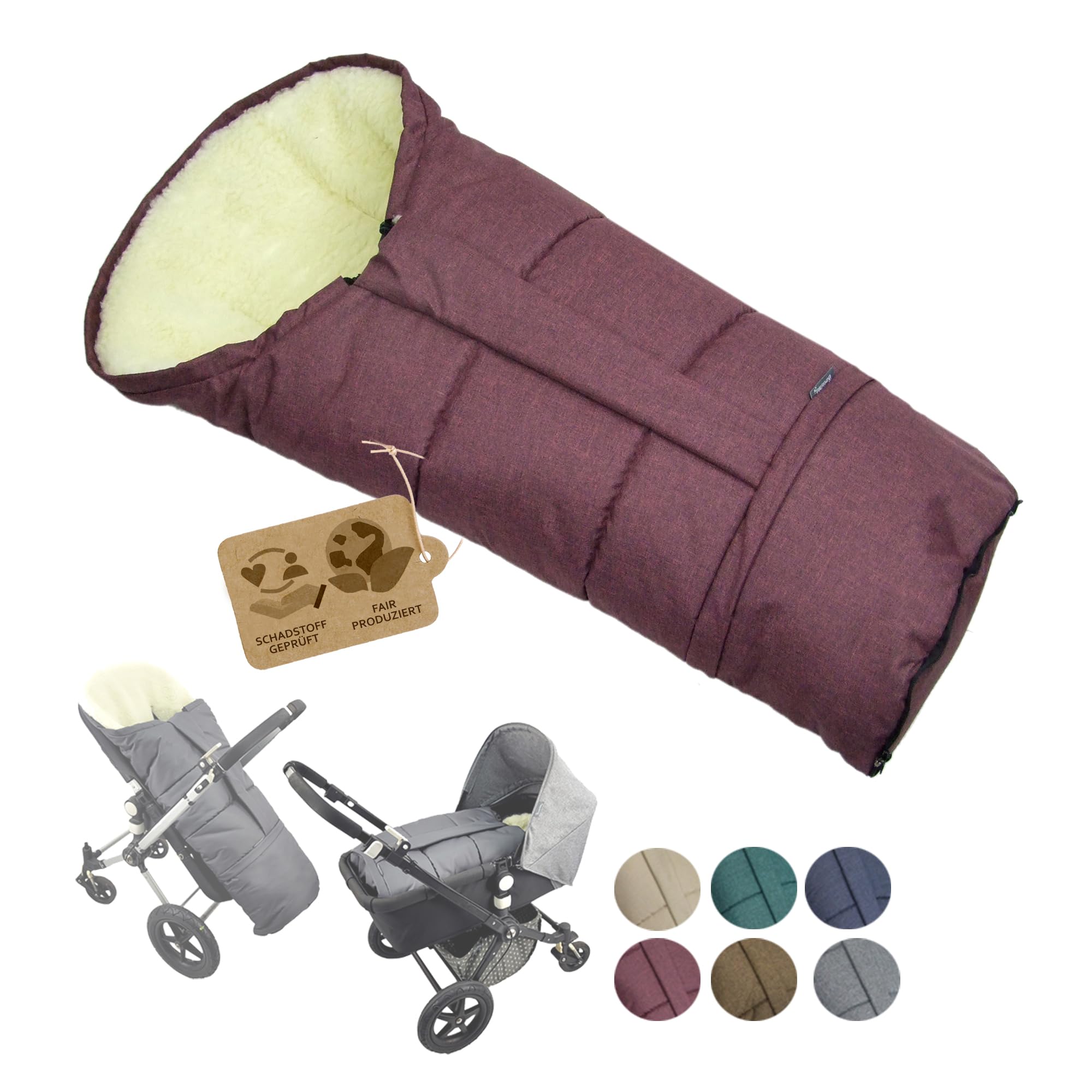 Chancelière d'hiver pour poussette - Gigoteuse universelle en forme de momie avec laine d'agneau - Taille réglable et chaude - Avec fermeture éclair - Lavable (bordeaux chiné)