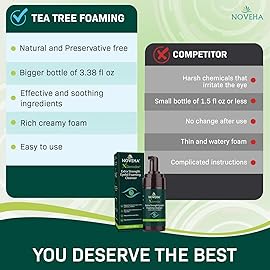 NOVEHA Demodex Eyelid Cleanser Foam | Extra Strength Tea Tree Oil Formula | Daily Face Wash For Eyelash, Demodex, MGD, Stye Eyes, Eye Irritations & Skin Dryness, 3.38 fl oz (3 Pack)