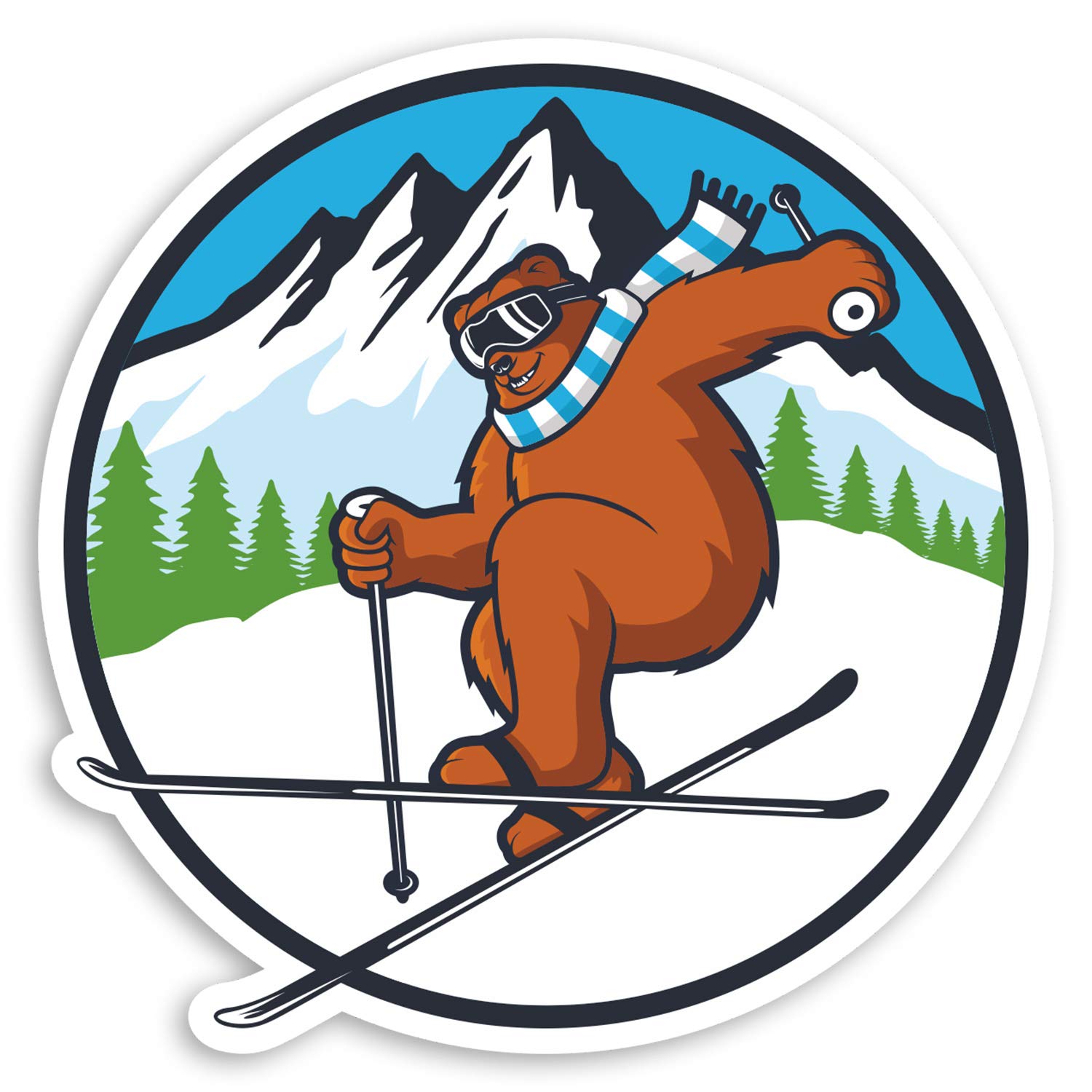 2 x 10cm Funny Skiing Bear Vinyl Stickers - Ski Skier Laptop Sticker #34027 (10cm Wide)