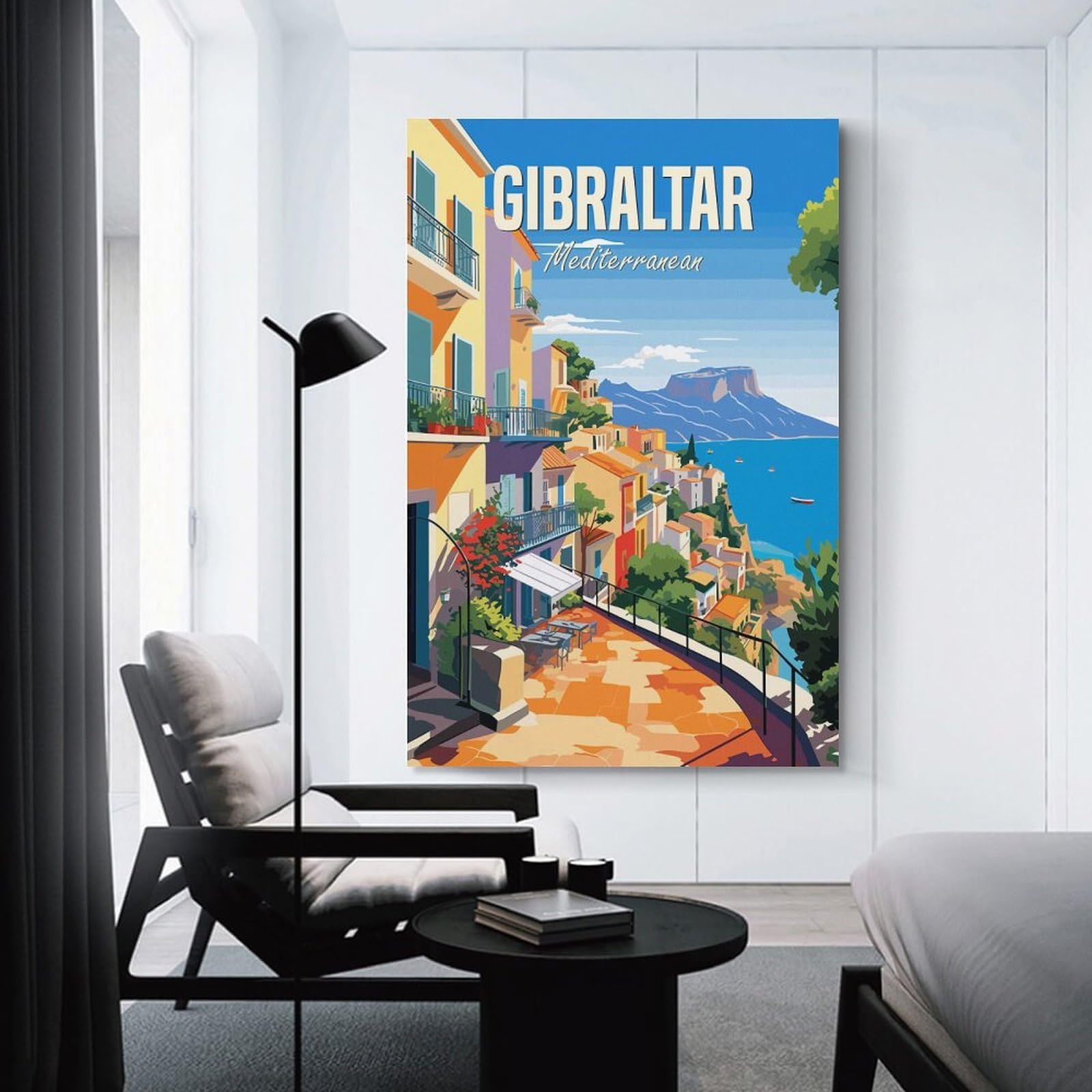Junmoney Room Decor Wall Art Gibraltar Mediterranean, 24x36inch(60x90cm), for Wall Displays, Bedrooms Or Room Updates, A Versatile Canvas Print for Layering