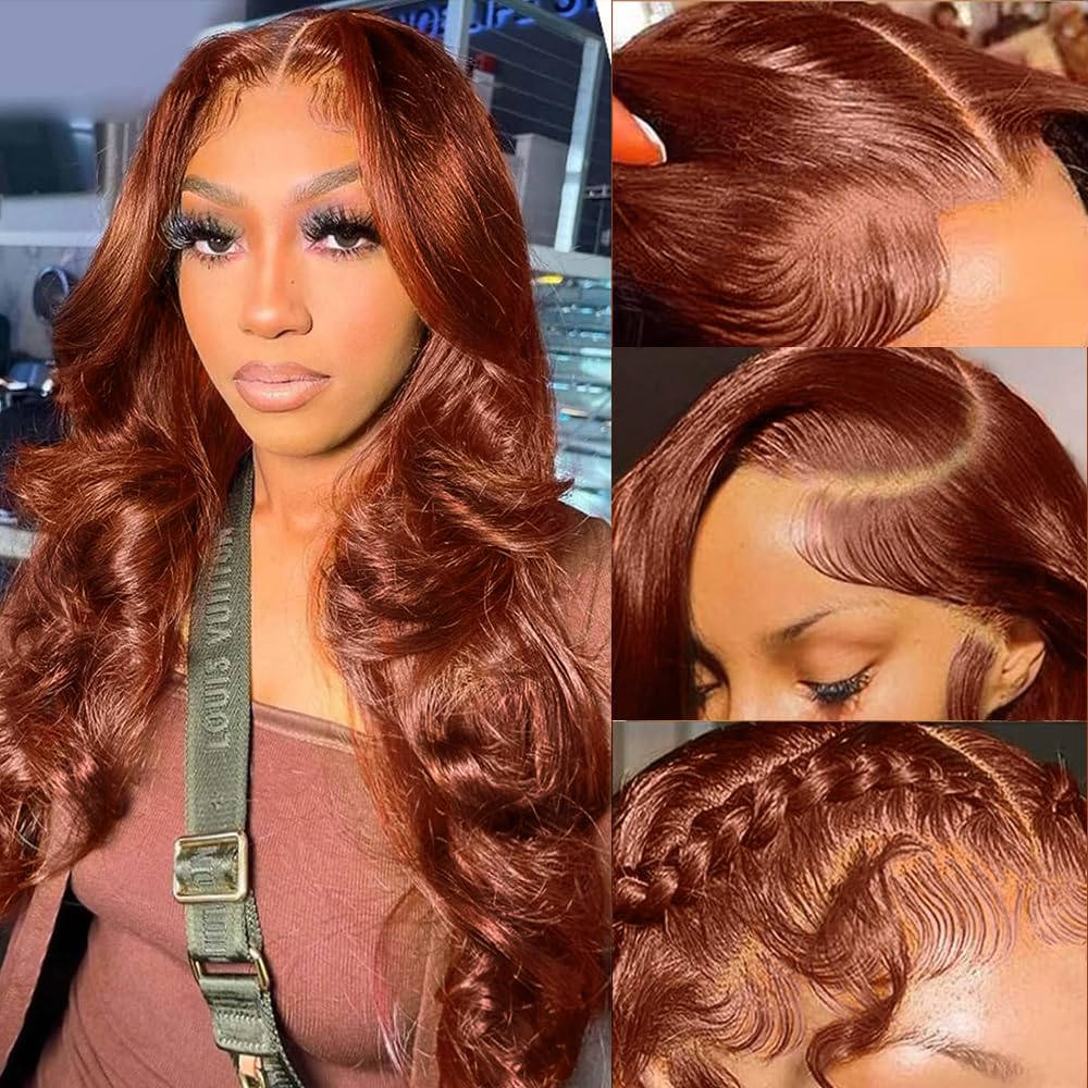 KTOOYKE 13x6 Reddish Brown Lace Front Wigs Human Hair Pre Plucked 26 Inch 200% Density Body Wave Hd Lace Front Wigs Human Hair Colored Copper Red Lace