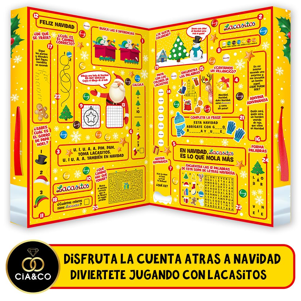 Calendario de Adviento Lacasitos Libro 2025 · 24 Chocolates Variados y Pasatiempos Navideños · Edición XXL 296 g