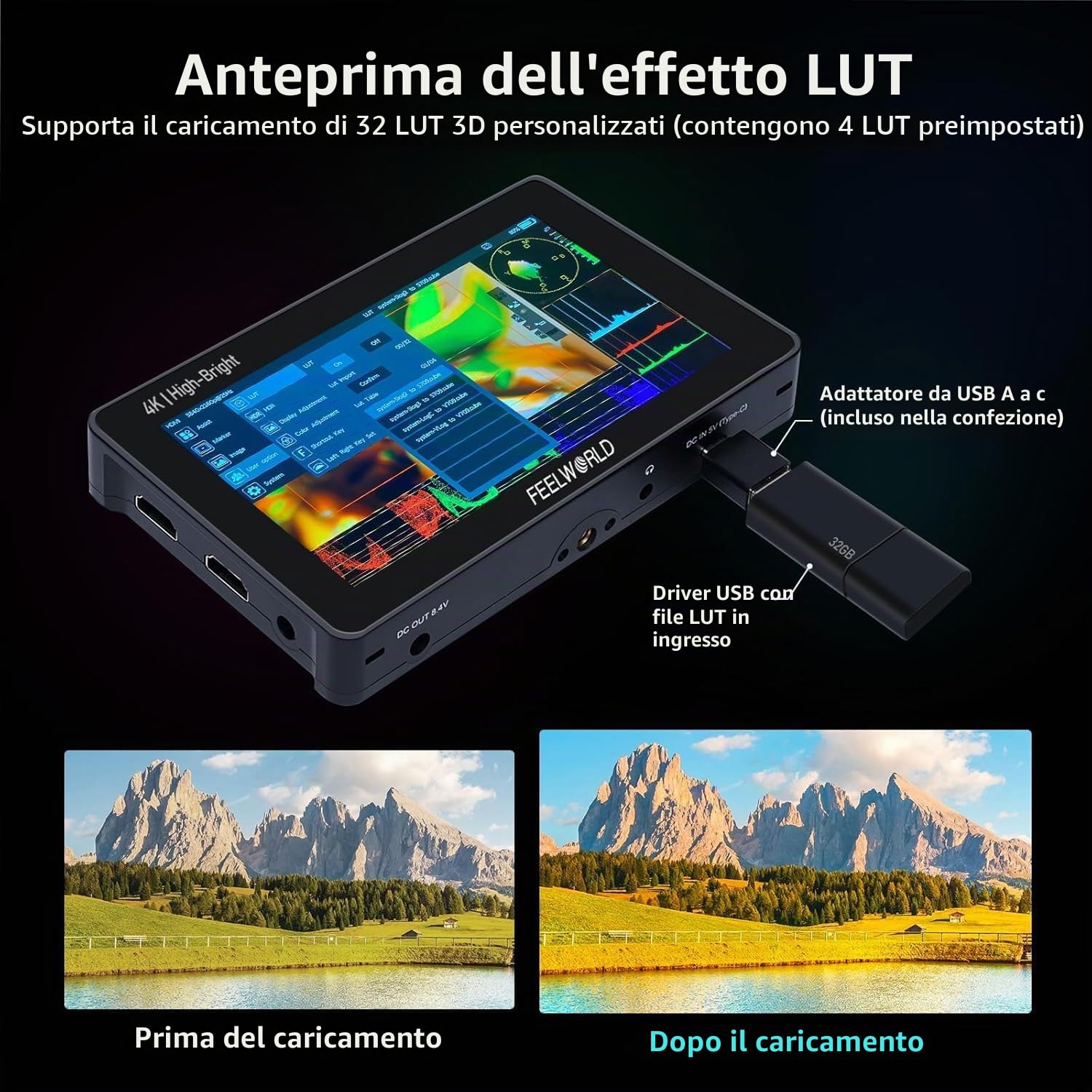 FEELWORLD F5 PRO X 1600nits - Monitor per fotocamera, 5,5 pollici HDR IPS Field DSLR 1920 x 1080 FHD Touch Screen, 4K 60Hz HDMI 3D LUT Waveform Peaking Focus Zebra