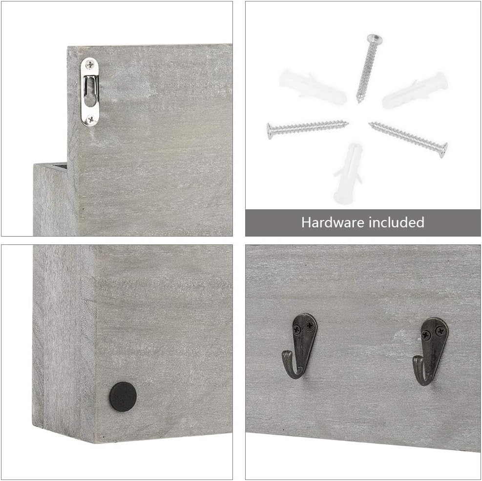 LIANTRAL Wall Mount Mail Holder Organizer Mail Sorter with 3 Storage compartments Entryway Organizer with 6 Key Hooks