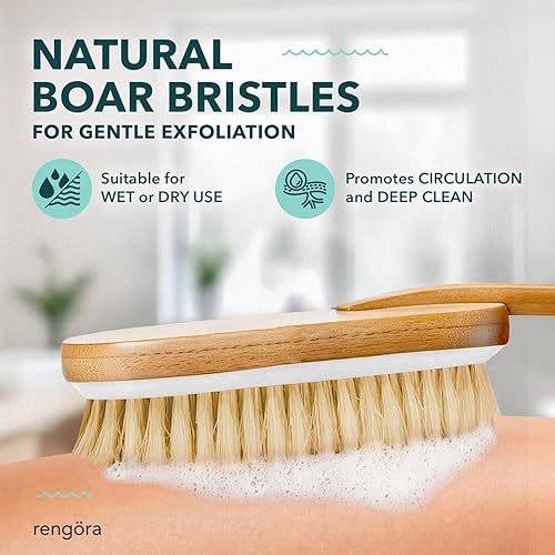 Boar Bristle Back Scrubber - Long Handle Shower Brush