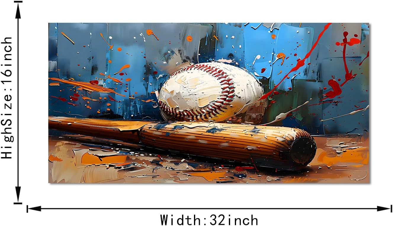 Graffiti Baseball Wall Art - Sport Canvas Prints Colorful Baseball Picture Gym Wall Decor Modern Artwork Framed Poster for Living Room Bedroom Bathroom Home Office, Ready to Hang 32''H x 16''W
