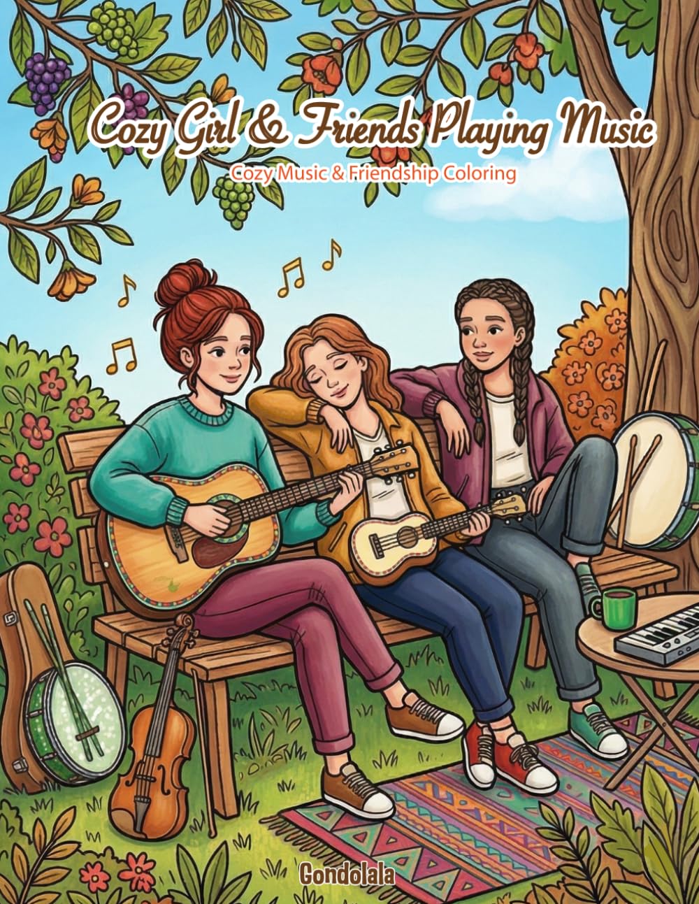 COZY GIRL & FRIENDS PLAYING MUSIC COLORING BOOK: Relaxing Music Moments, Friendship & Cozy Creative Vibes (The Cozy Coloring Book Series)