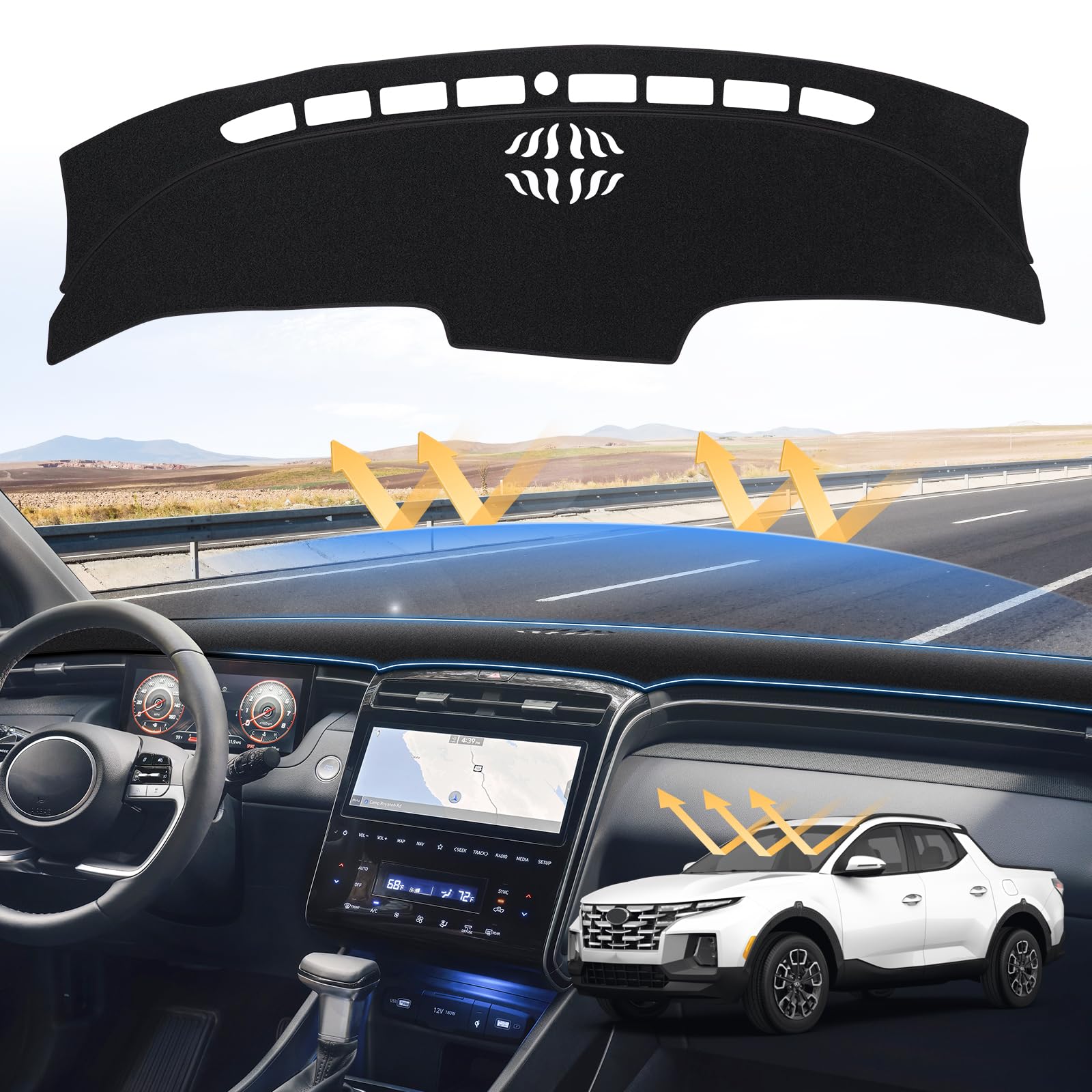 Dash Cover for 2022 2023 2024 Hyundai Santa Cruz Dashboard Cover Mat for Santa Cruz Accessories Suede Dash Mat Santa Cruz Sun Shade Nonslip Mesh Protector No Glare(Not Fit 12.3-inch Screen)