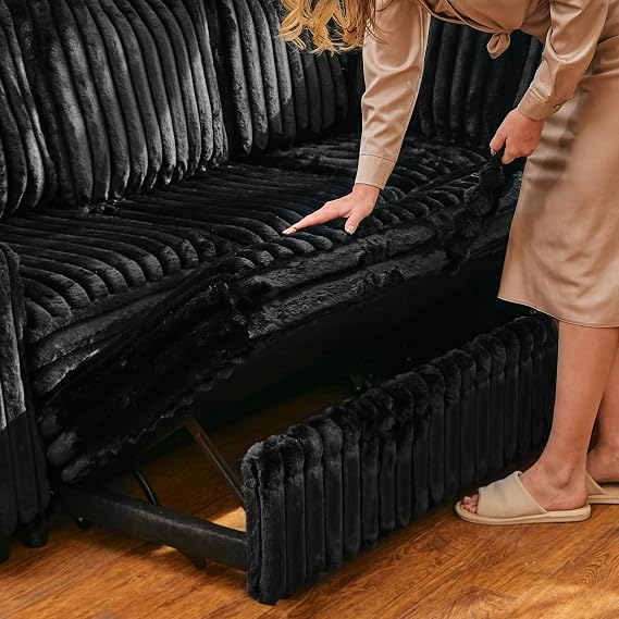 Belffin Corduroy Sleeper Sofa with Pull Out Bed Module Loveseat with Pullout Bed for Sectional Sofa Couch Black Couch